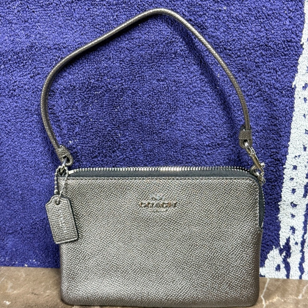 Coach Nolita Wristlet 19 Women Small Metallic Pewter Leather 59955